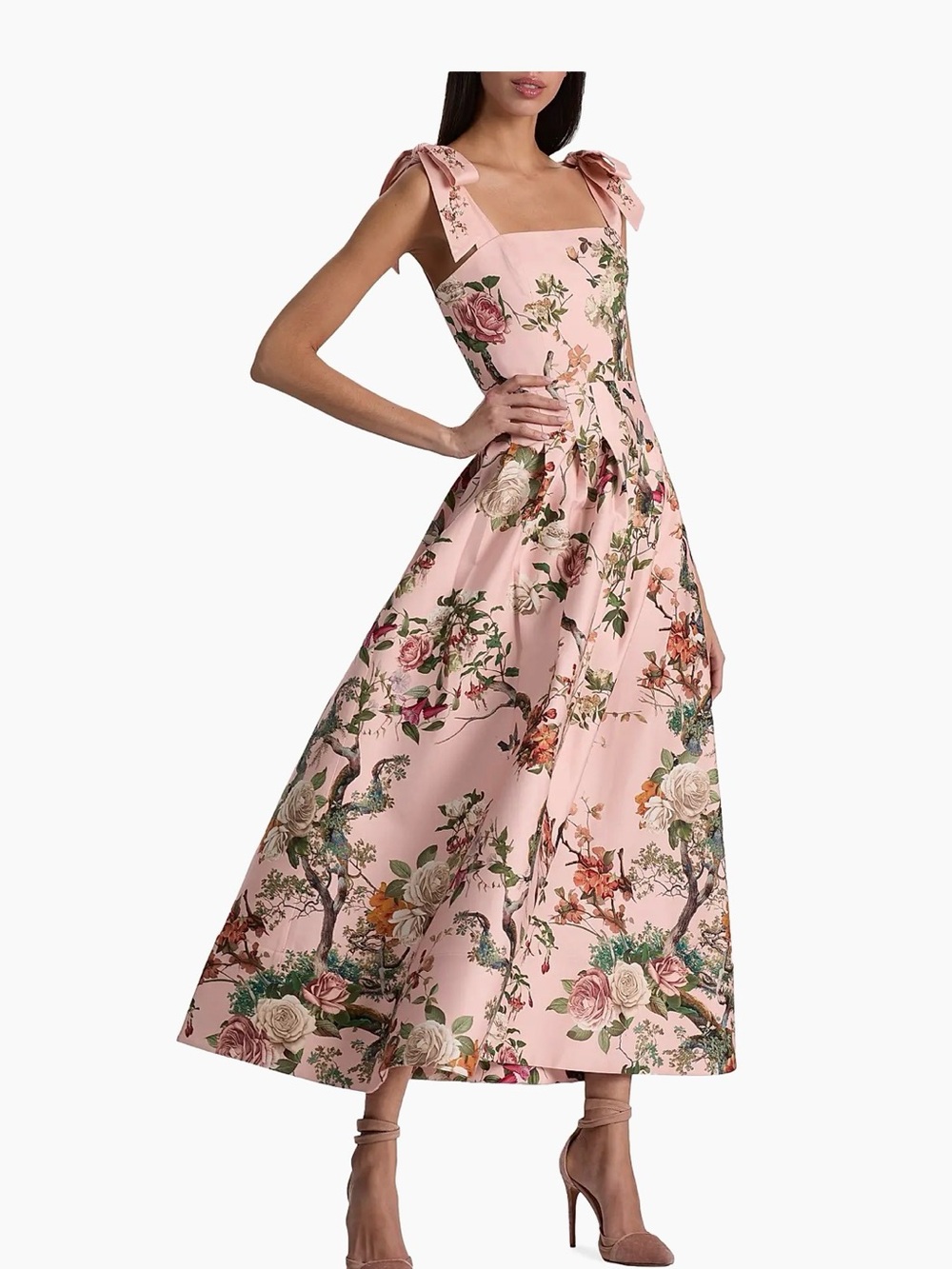 NWT ALICE + OLIVIA Hana Pink Floral Stretch-Cotton Midi-Dress